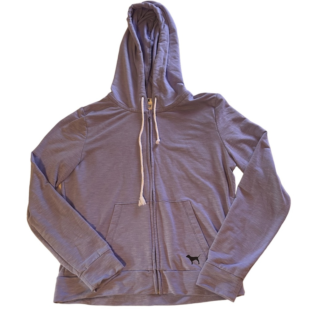 pink victoria secret logo zip up hoodie